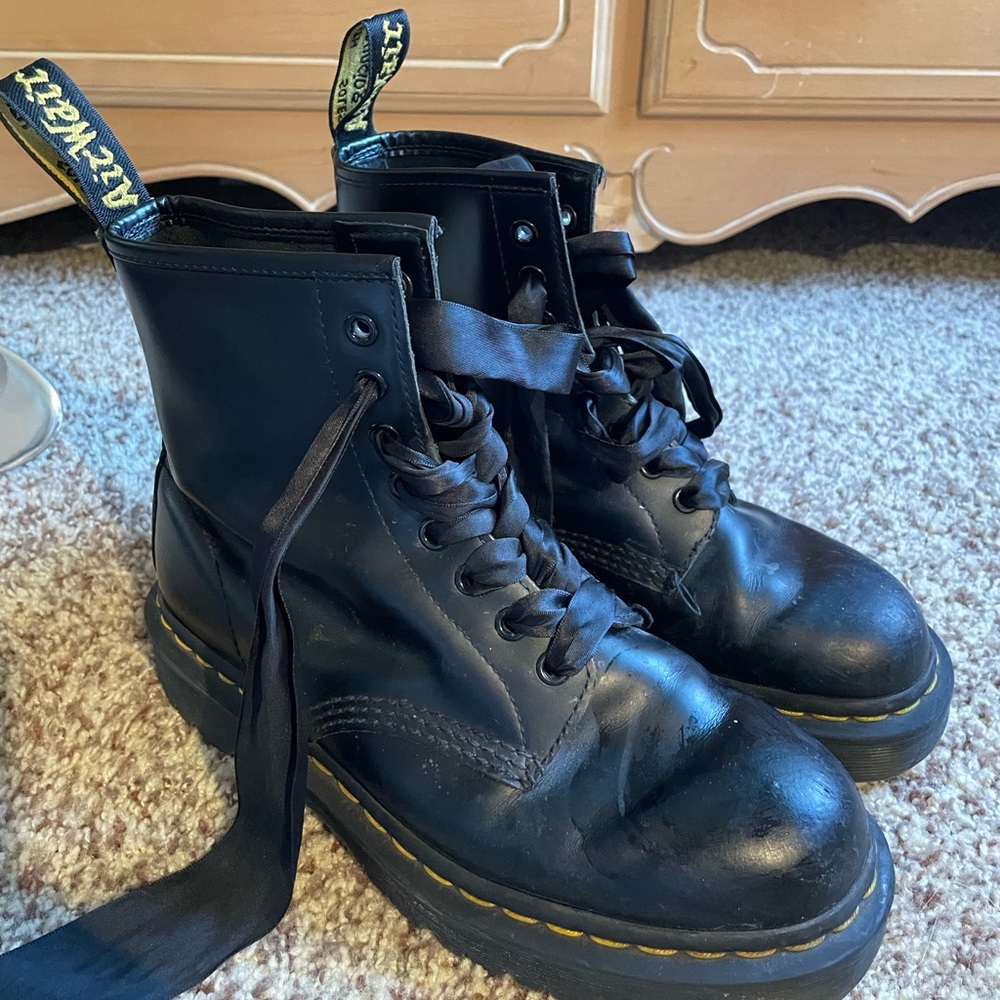 Dr. Martens combat boots with shiny pretty laces
